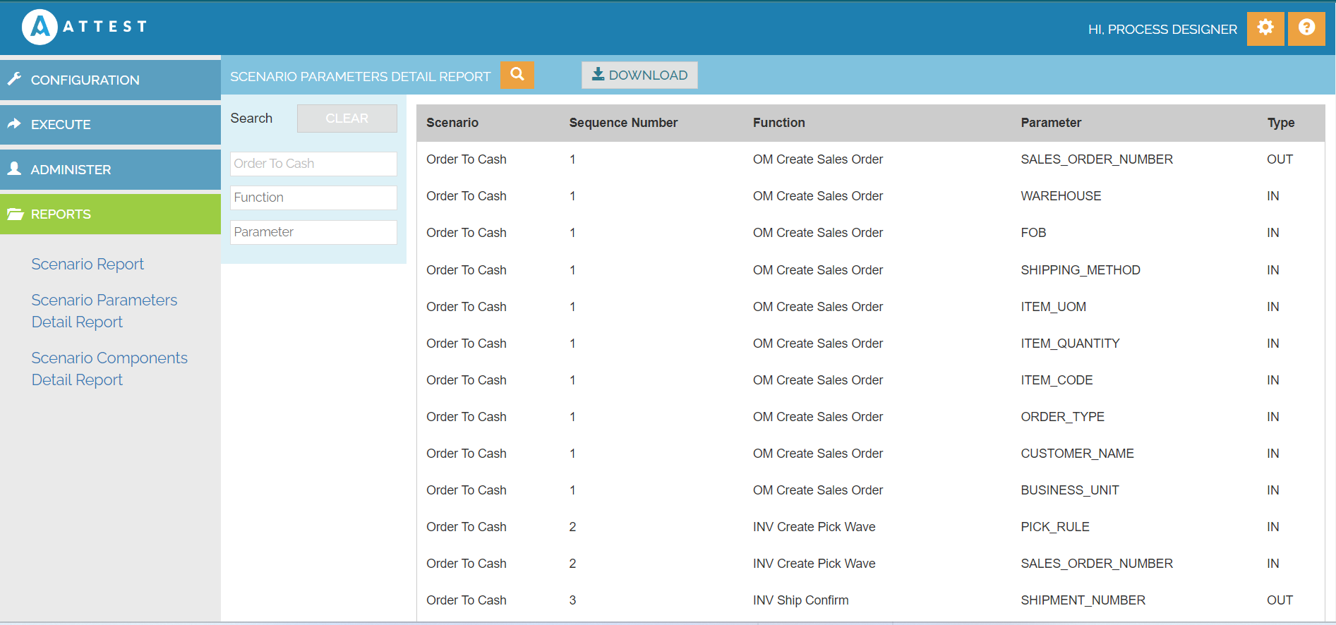 Scenario Parameters Detail Report